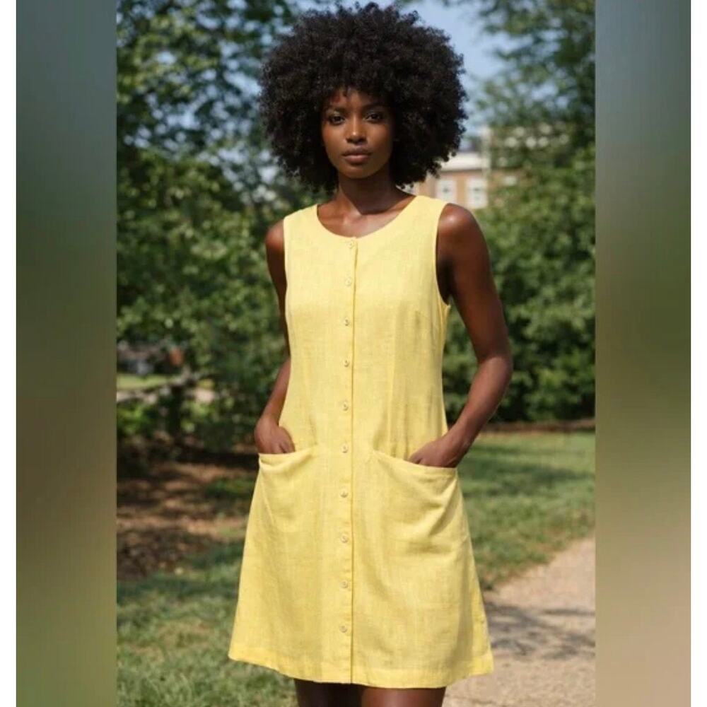 Sleeveless Button-Front Mini Dress in Lemon Yellow